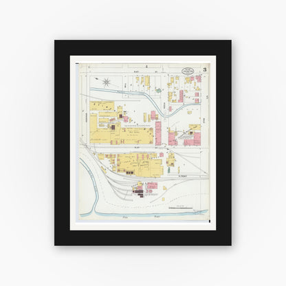 Old map wall art mockup — black gallery frame with white mat — Sanborn Fire Insurance Map from Ironton, Lawrence County, Ohio (1900), Sheet #0003