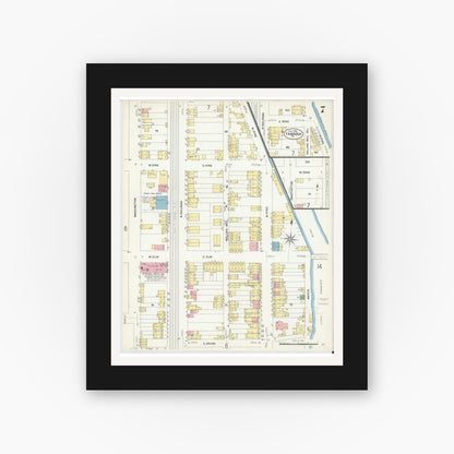 Old map wall art mockup — black gallery frame with white mat — Sanborn Fire Insurance Map from Tamaqua, Schuylkill County, Pennsylvania (1908), Sheet #0007
