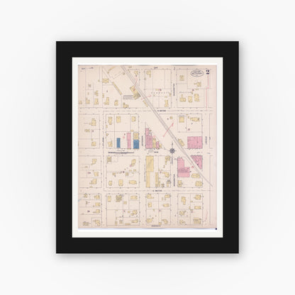 Old map wall art mockup — black gallery frame with white mat — Sanborn Fire Insurance Map from Bethany, Moultrie County, Illinois (1922), Sheet #0002