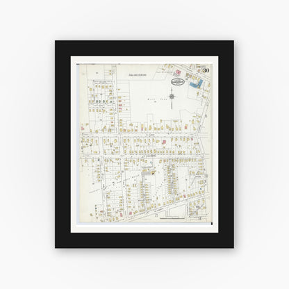 Old map wall art mockup — black gallery frame with white mat — Sanborn Fire Insurance Map from Ann Arbor, Washtenaw County, Michigan (1916), Sheet #0030