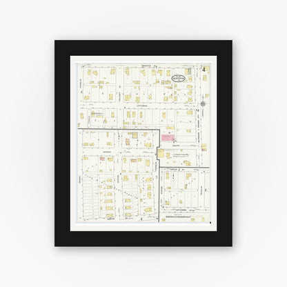 Old map wall art mockup — black gallery frame with white mat — Sanborn Fire Insurance Map from Chesterton, Porter County, Indiana (1912), Sheet #0004