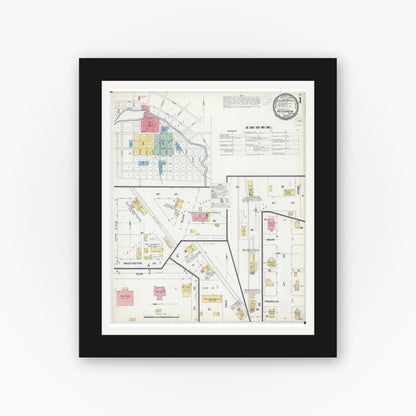 Old map wall art mockup — black gallery frame with white mat — Sanborn Fire Insurance Map from Hutchinson, Mcleod County, Minnesota (1899), Sheet #0001