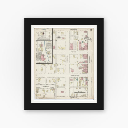 Old map wall art mockup — black gallery frame with white mat — Sanborn Fire Insurance Map from Pittsfield, Pike County, Illinois (1885), Sheet #0002