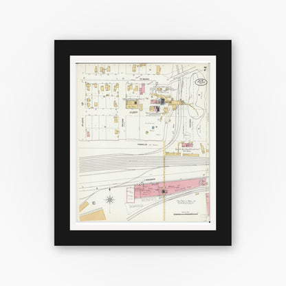 Old map wall art mockup — black gallery frame with white mat — Sanborn Fire Insurance Map from Peru, La Salle County, Illinois (1897), Sheet #0007