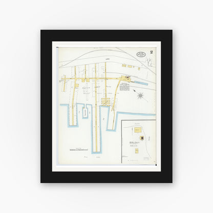 Old map wall art mockup — black gallery frame with white mat — Sanborn Fire Insurance Map from Boyne City, Charlevoix County, Michigan (1905), Sheet #0002