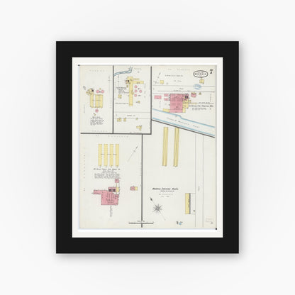 Old map wall art mockup — black gallery frame with white mat — Sanborn Fire Insurance Map from Morris, Grundy County, Illinois (1894), Sheet #0007