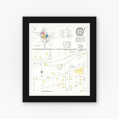 Old map wall art mockup — black gallery frame with white mat — Sanborn Fire Insurance Map from Lake Mills, Winnebago County, Iowa (1923) â€” Complete Set