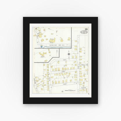 Old map wall art mockup — black gallery frame with white mat — Sanborn Fire Insurance Map from Gloucester, Essex County, Massachusetts (1909), Sheet #0035
