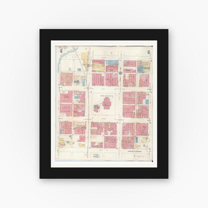 Old map wall art mockup — black gallery frame with white mat — Sanborn Fire Insurance Map from Noblesville, Hamilton County, Indiana (1947), Sheet #0002