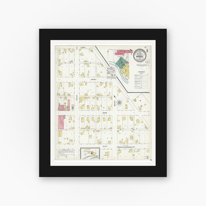 Old map wall art mockup — black gallery frame with white mat — Sanborn Fire Insurance Map from Markle, Huntington County, Indiana (1907), Sheet #0001