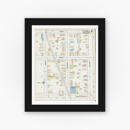 Old map wall art mockup — black gallery frame with white mat — Sanborn Fire Insurance Map from Lockport, Niagara County, New York (1892), Sheet #0002