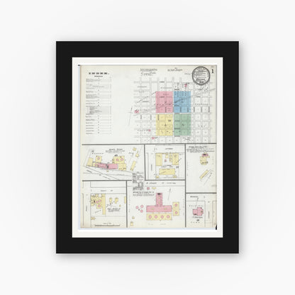 Old map wall art mockup — black gallery frame with white mat — Sanborn Fire Insurance Map from Macomb, Mcdonough County, Illinois (1892), Sheet #0001