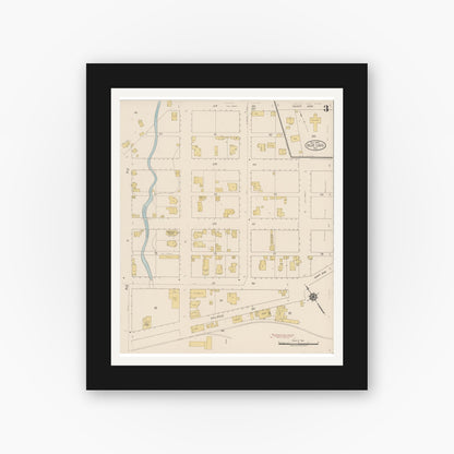 Old map wall art mockup — black gallery frame with white mat — Sanborn Fire Insurance Map from Blue Lake, Humboldt County, California (1919), Sheet #0003