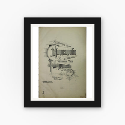 Old map wall art mockup — black gallery frame with white mat — Sanborn Fire Insurance Map from Minneapolis, Hennepin County, Minnesota (1930), Sheet #0001