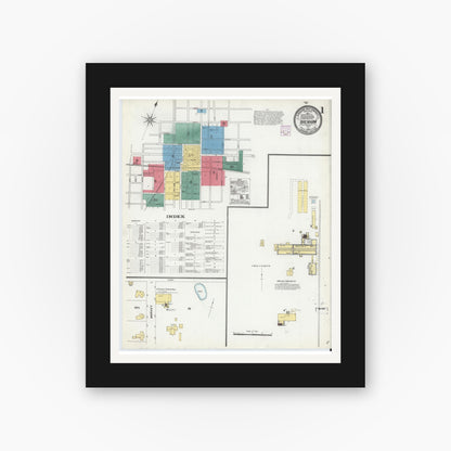 Old map wall art mockup — black gallery frame with white mat — Sanborn Fire Insurance Map from Brenham, Washington County, Texas (1906), Sheet #0001