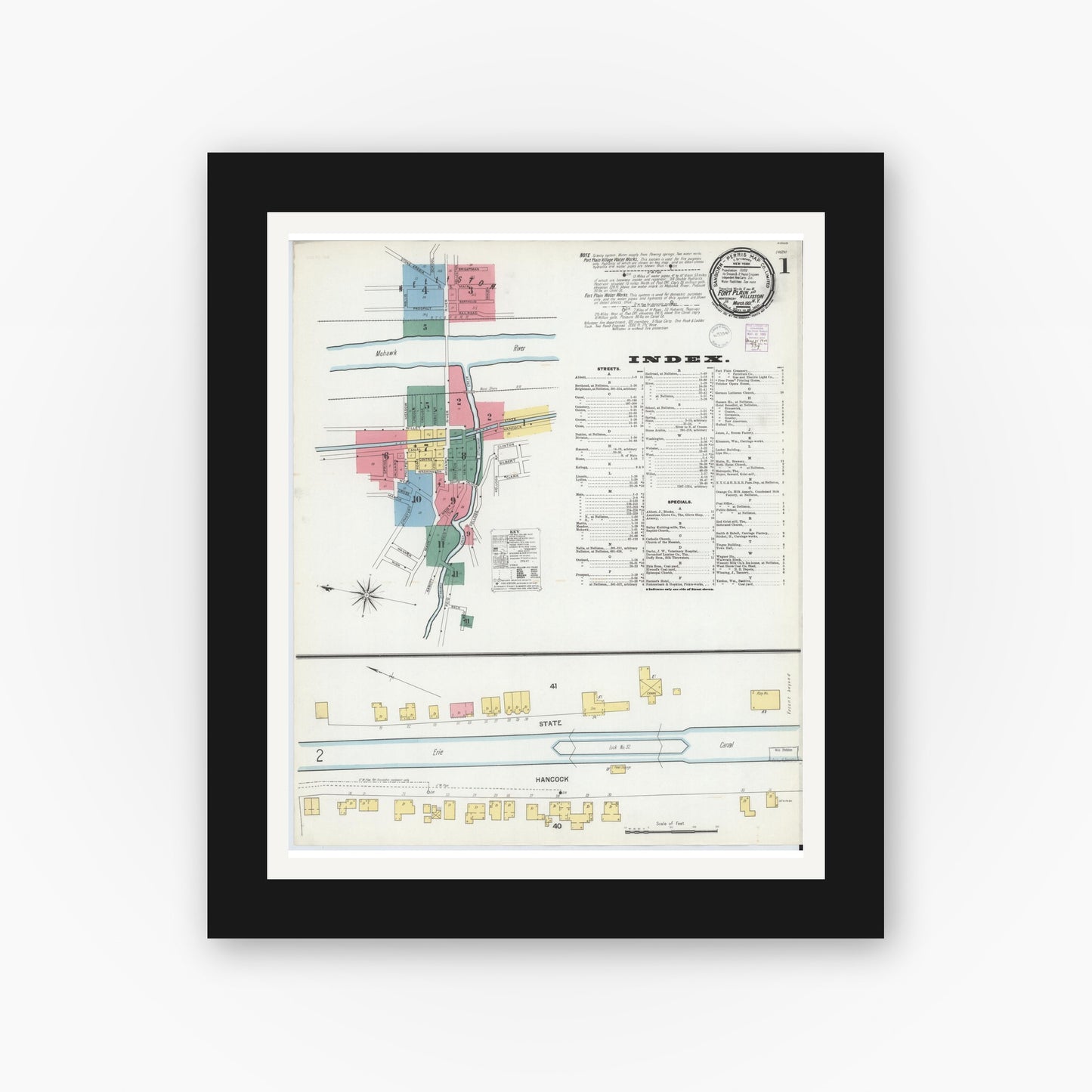 Old map wall art mockup — black gallery frame with white mat — Sanborn Fire Insurance Map from Fort Plain, Montgomery County, New York (1901) - Complete Map Set