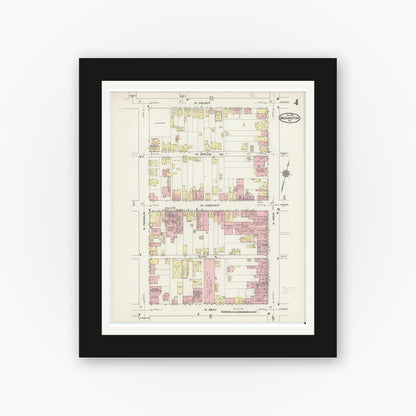 Old map wall art mockup — black gallery frame with white mat — Sanborn Fire Insurance Map from Washington, Washington County, Pennsylvania (1914), Sheet #0004