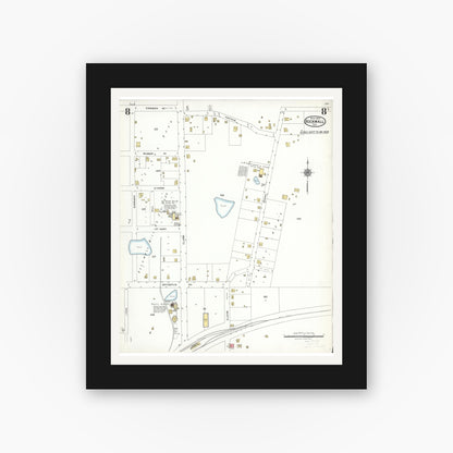 Old map wall art mockup — black gallery frame with white mat — Sanborn Fire Insurance Map from Rockwall, Rockwall County, Texas (1923), Sheet #0008