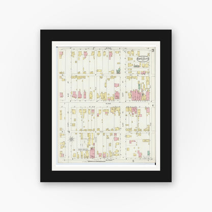 Old map wall art mockup — black gallery frame with white mat — Sanborn Fire Insurance Map from New Philadelphia, Tuscarawas County, Ohio (1896), Sheet #0003