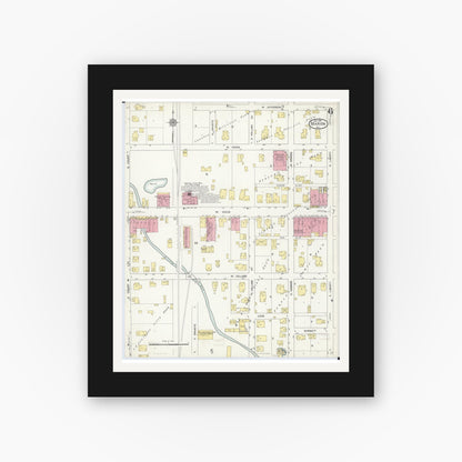Old map wall art mockup — black gallery frame with white mat — Sanborn Fire Insurance Map from Marion, Williamson County, Illinois (1913), Sheet #0006