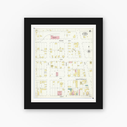 Old map wall art mockup — black gallery frame with white mat — Sanborn Fire Insurance Map from Girard, Trumbull County, Ohio (1907), Sheet #0002