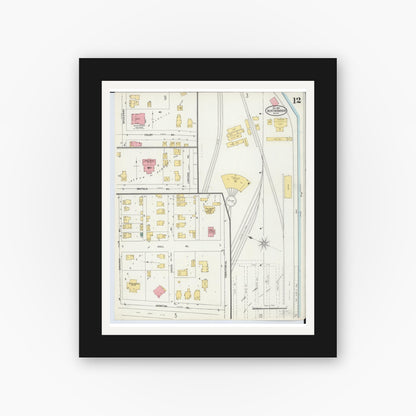 Old map wall art mockup — black gallery frame with white mat — Sanborn Fire Insurance Map from Benton Harbor, Berrien County, Michigan (1905), Sheet #0012