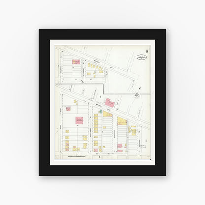 Old map wall art mockup — black gallery frame with white mat — Sanborn Fire Insurance Map from Ambridge, Beaver County, Pennsylvania (1905), Sheet #0006