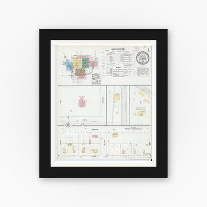 Old map wall art mockup — black gallery frame with white mat — Sanborn Fire Insurance Map from Clare, Clare County, Michigan (1906), Sheet #0001