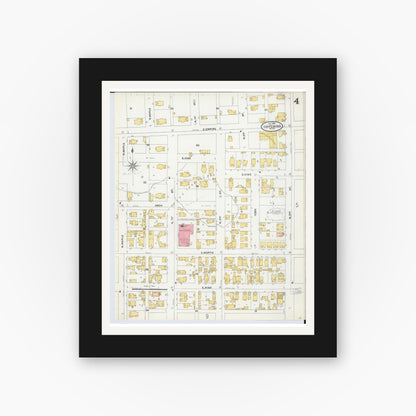 Old map wall art mockup — black gallery frame with white mat — Sanborn Fire Insurance Map from Ishpeming, Marquette County, Michigan (1904), Sheet #0004