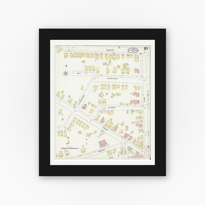 Old map wall art mockup — black gallery frame with white mat — Sanborn Fire Insurance Map from Little Falls, Herkimer County, New York (1897), Sheet #0010