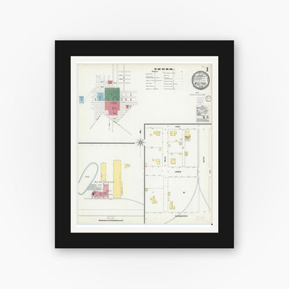Old map wall art mockup — black gallery frame with white mat — Sanborn Fire Insurance Map from Wills Point, Van Zandt County, Texas (1901) - Complete Map Set