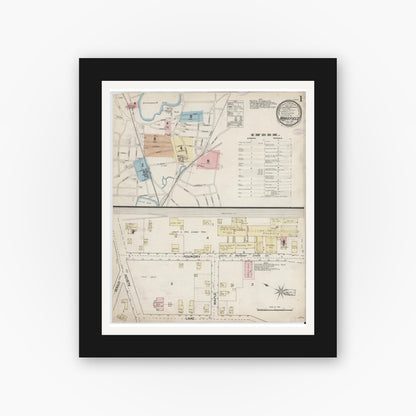 Old map wall art mockup — black gallery frame with white mat — Sanborn Fire Insurance Map from Wakefield, Middlesex County, Massachusetts (1887), Sheet #0001