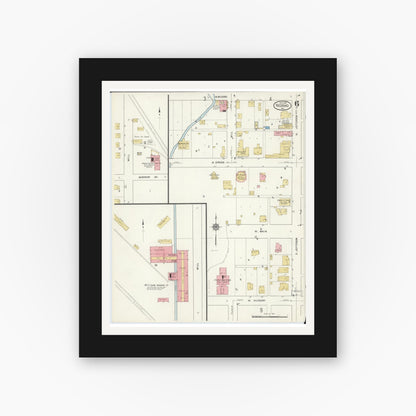 Old map wall art mockup — black gallery frame with white mat — Sanborn Fire Insurance Map from Neosho, Newton County, Missouri (1916), Sheet #0006