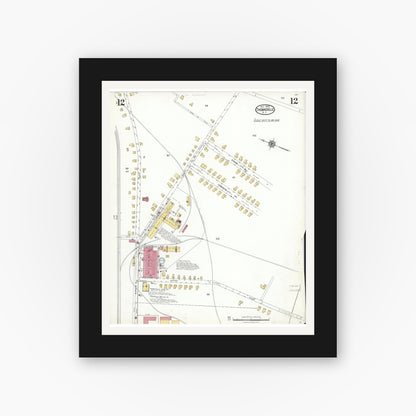 Old map wall art mockup — black gallery frame with white mat — Sanborn Fire Insurance Map from Thomasville, Davidson County, North Carolina (1923), Sheet #0012