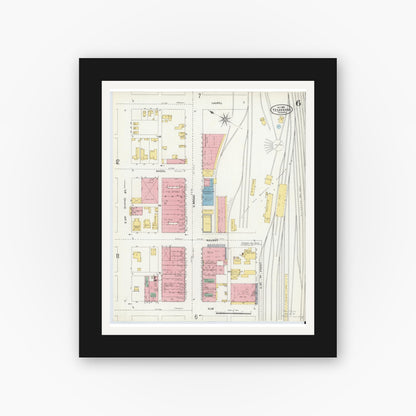 Old map wall art mockup — black gallery frame with white mat — Sanborn Fire Insurance Map from Texarkana, Bowie County, Texas (1905), Sheet #0006