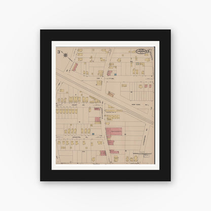 Old map wall art mockup — black gallery frame with white mat — Sanborn Fire Insurance Map from Lyndhurst, Bergen County, New Jersey (1922), Sheet #0003