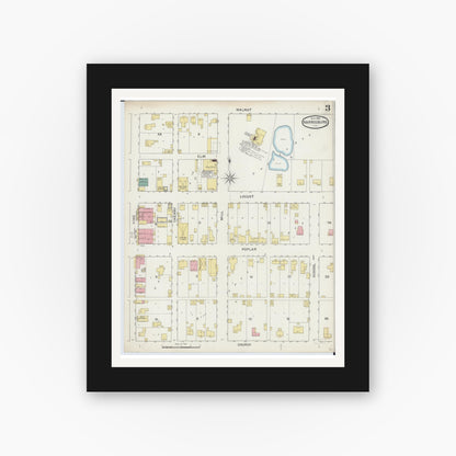 Old map wall art mockup — black gallery frame with white mat — Sanborn Fire Insurance Map from Harrisburg, Saline County, Illinois (1894), Sheet #0003