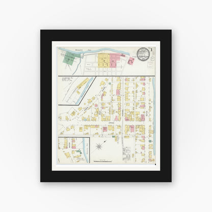 Old map wall art mockup — black gallery frame with white mat — Sanborn Fire Insurance Map from California, Washington County, Pennsylvania (1896) - Complete Map Set