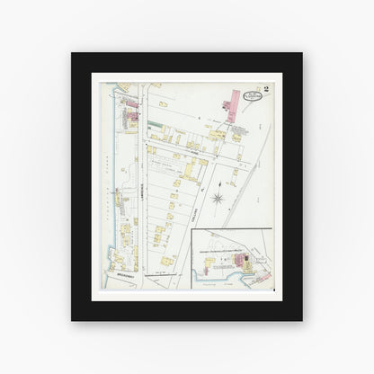 Old map wall art mockup — black gallery frame with white mat — Sanborn Fire Insurance Map from Flushing, Queens County, New York (1892) - Complete Map Set