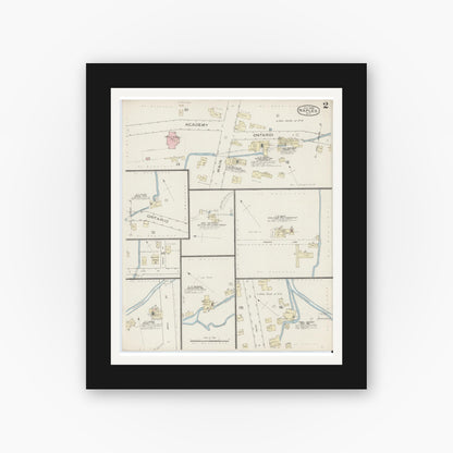 Old map wall art mockup — black gallery frame with white mat — Sanborn Fire Insurance Map from Naples, Ontario County, New York (1886), Sheet #0002