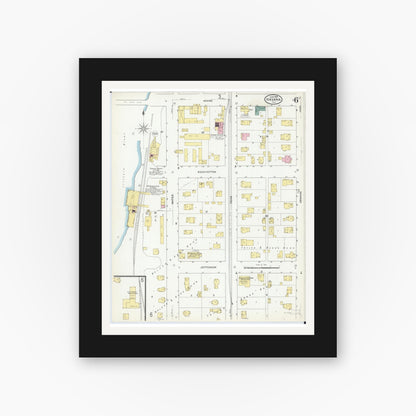 Old map wall art mockup — black gallery frame with white mat — Sanborn Fire Insurance Map from Havana, Mason County, Illinois (1909), Sheet #0006