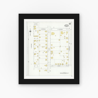 Old map wall art mockup — black gallery frame with white mat — Sanborn Fire Insurance Map from Plano, Collin County, Texas (1921), Sheet #0010