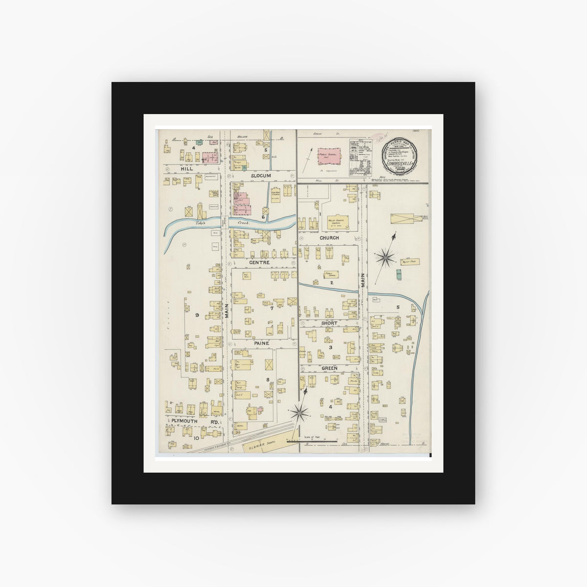 Old map wall art mockup — black gallery frame with white mat — Sanborn Fire Insurance Map from Edwardsville, Luzerne County, Pennsylvania (1891), Sheet #0001