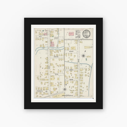 Old map wall art mockup — black gallery frame with white mat — Sanborn Fire Insurance Map from Edwardsville, Luzerne County, Pennsylvania (1891), Sheet #0001