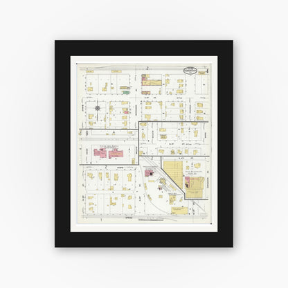 Old map wall art mockup — black gallery frame with white mat — Sanborn Fire Insurance Map from Gibson City, Ford County, Illinois (1910), Sheet #0004