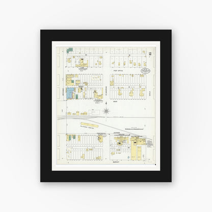 Old map wall art mockup — black gallery frame with white mat — Sanborn Fire Insurance Map from Weimar, Colorado County, Texas (1901), Sheet #0002