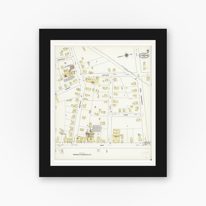 Old map wall art mockup — black gallery frame with white mat — Sanborn Fire Insurance Map from Stoneham, Middlesex County, Massachusetts (1909), Sheet #0002
