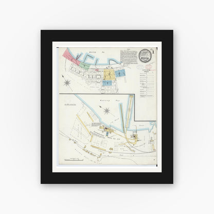 Old map wall art mockup — black gallery frame with white mat — Sanborn Fire Insurance Map from Munising, Alger County, Michigan (1897), Sheet #0001