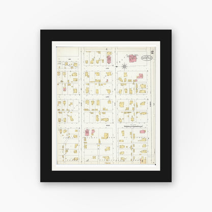 Old map wall art mockup — black gallery frame with white mat — Sanborn Fire Insurance Map from Shelbyville, Shelby County, Illinois (1906), Sheet #0002