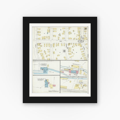 Old map wall art mockup — black gallery frame with white mat — Sanborn Fire Insurance Map from Little Falls, Herkimer County, New York (1897), Sheet #0013